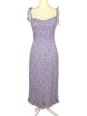 Auguste The Label Dean Gia Midi Dress Smocked Tie Shoulder Blue Floral 6